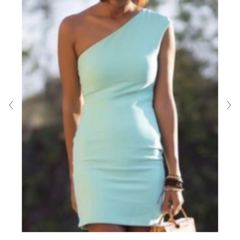 Zara Small Fitted One Shoulder Sea Foam Bodycon Mini Dress